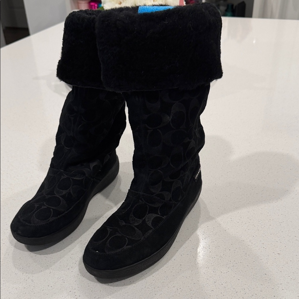 Women’s Coach Signature Print black boots - Picture 2 of 6